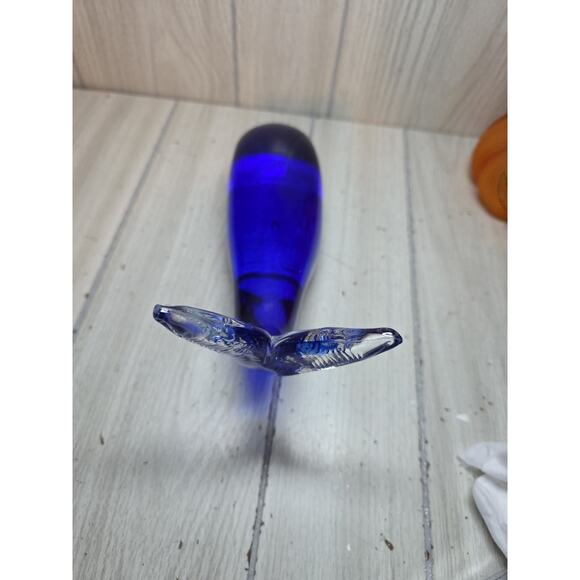 Vtg Blown Art Glass Whale Large Cobalt Blue Whale Sculpture 9” Murano Style - Picture 4 of 10